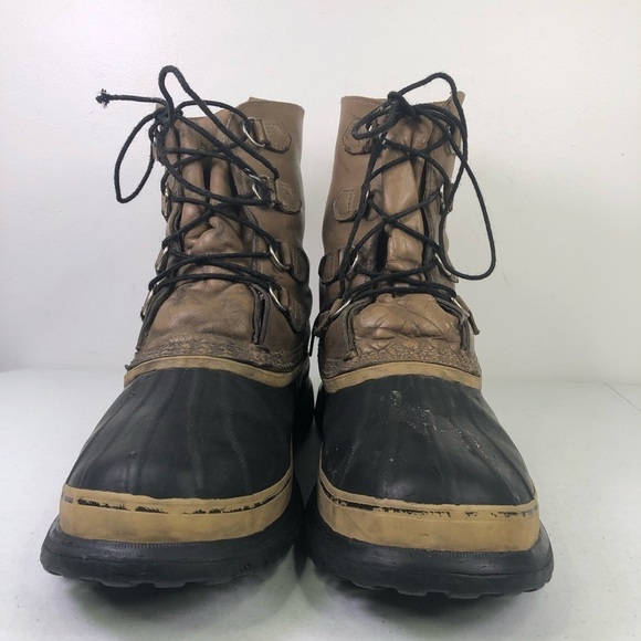 Sorel Caribou Tan Black Leather Rubber Lace Up Boots - Picture 4 of 9